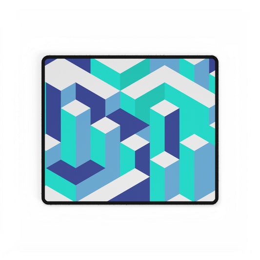 Geometric Illusion Desk Mat — Blue Teal Isometric Gaming/Office Mousepad